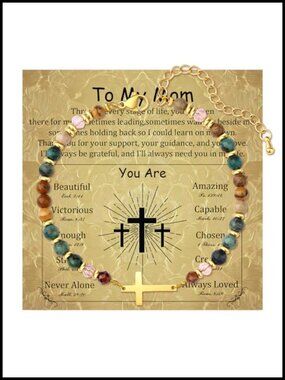 Gold Plated Stainless Steel Cross Bracelet Natural Stone Adjustable Gift